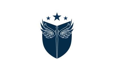 Kılıç, kalkan ve kanat simgesi logosu v22
