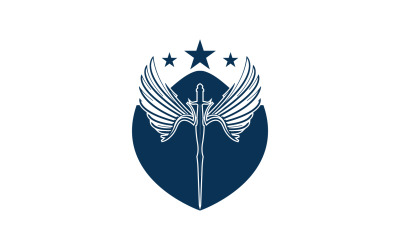 Kılıç, kalkan ve kanat simgesi logosu v47