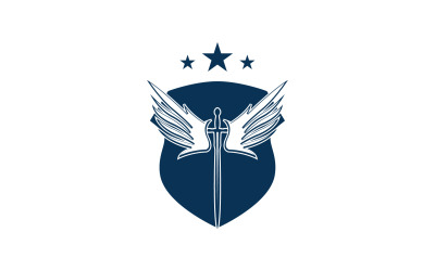 Logo ikony meče a štítu a křídla v34