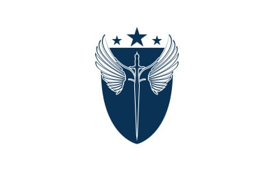 Logo ikony meče a štítu a křídla v48