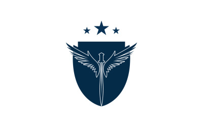 Logo ikony miecza, tarczy i skrzydła v24