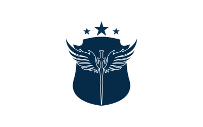 Logotipo de icono de espada, escudo y ala v11