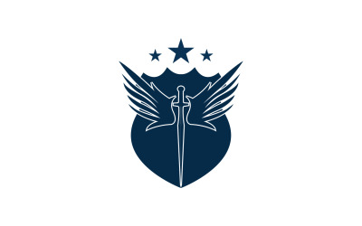 Logotipo de icono de espada, escudo y ala v12