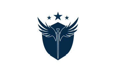 Logotipo de icono de espada, escudo y ala v20
