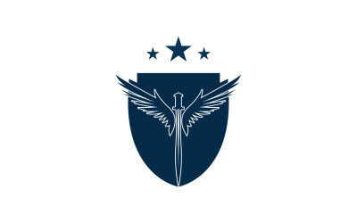 Logotipo de icono de espada, escudo y ala v24