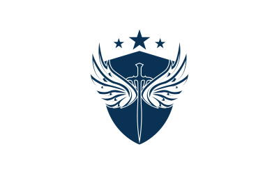 Logotipo de icono de espada, escudo y ala v26