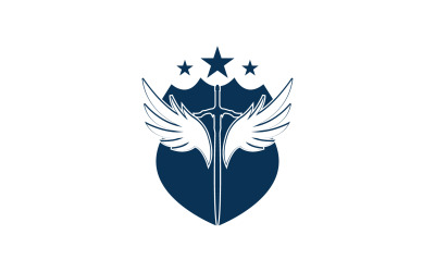 Logotipo de icono de espada, escudo y ala v28