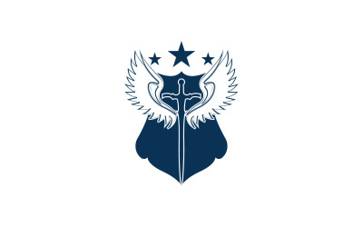Logotipo de icono de espada, escudo y ala v32