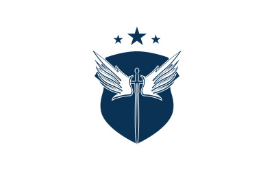 Logotipo de icono de espada, escudo y ala v34