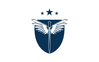 Logotipo de icono de espada, escudo y ala v40