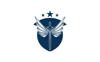 Logotipo de icono de espada, escudo y ala v41