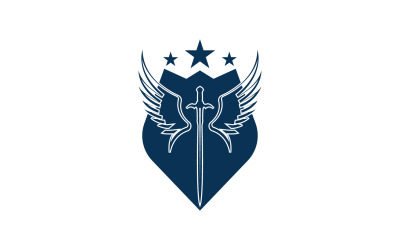 Logotipo de icono de espada, escudo y ala v44