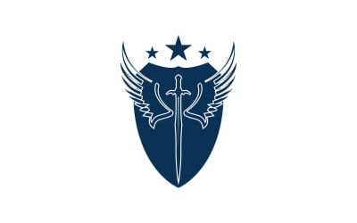 Logotipo de icono de espada, escudo y ala v46