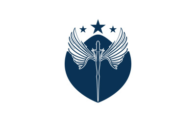 Logotipo de icono de espada, escudo y ala v47