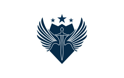 Logotipo de icono de espada, escudo y ala v4
