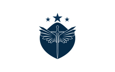 Logotipo de icono de espada, escudo y ala v7