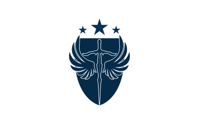 Logotipo de icono de espada, escudo y ala v8