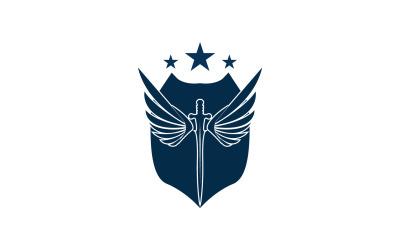 Logotipo de icono de espada, escudo y ala v9