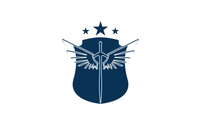Logotipo do ícone de espada, escudo e asa v27