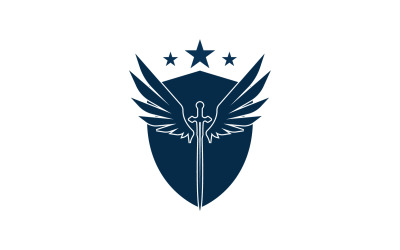 Sword and shield and wing icon logo v10