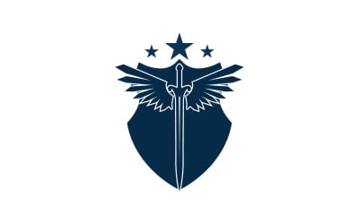 Sword and shield and wing icon logo v13