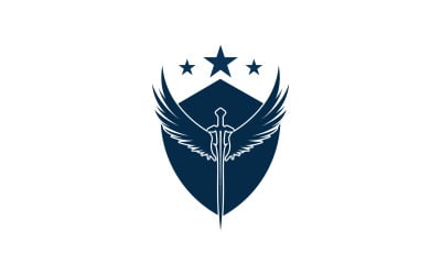 Sword and shield and wing icon logo v17