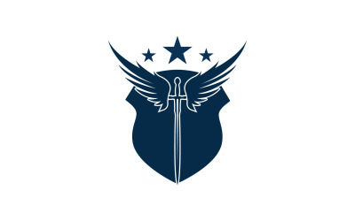 Sword and shield and wing icon logo v18