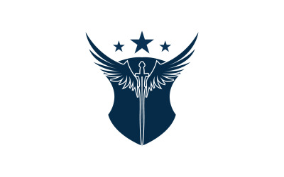 Sword and shield and wing icon logo v19