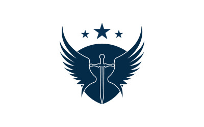 Sword and shield and wing icon logo v1