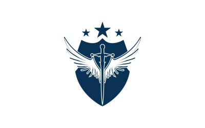 Sword and shield and wing icon logo v29