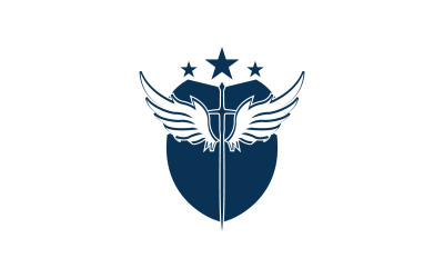 Sword and shield and wing icon logo v31