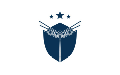Sword and shield and wing icon logo v36