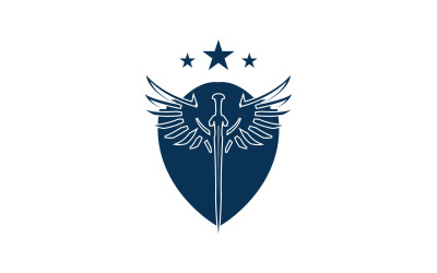 Sword and shield and wing icon logo v37