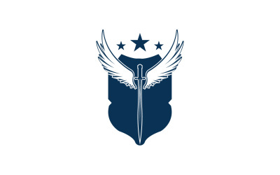 Sword and shield and wing icon logo v42