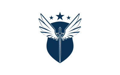 Sword and shield and wing icon logo v43