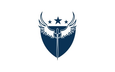 Zwaard en schild en vleugelpictogram logo v45