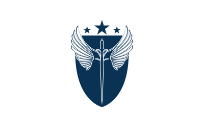 Zwaard en schild en vleugelpictogram logo v48