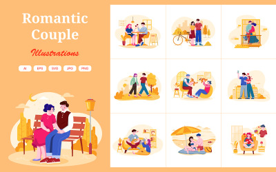 M440_ Pacote de ilustrações de casal romântico