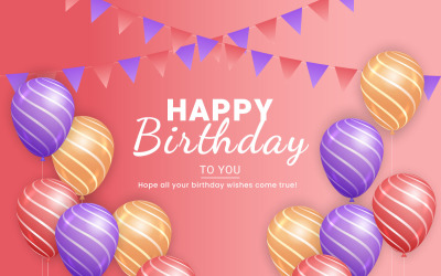 Birthday greeting text vector design. Happy birthday typography in with air balloon element idea
