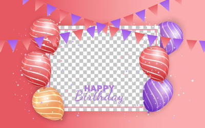 Birthday greeting text vector design. Happy birthday typography in with air balloon element  style