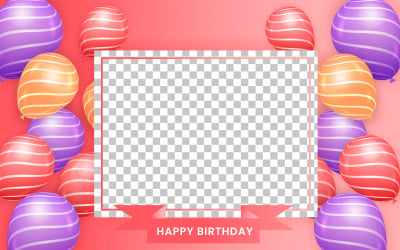 Design de vetor de texto de saudação de aniversário. Tipografia de feliz aniversário com conceito de balão