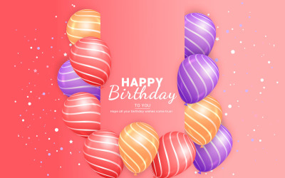 Design de vetor de texto de saudação de aniversário. Tipografia de feliz aniversário com conceito de elemento de balão de ar