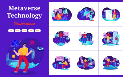 M479_ Pacchetto illustrazioni tecnologia Metaverse