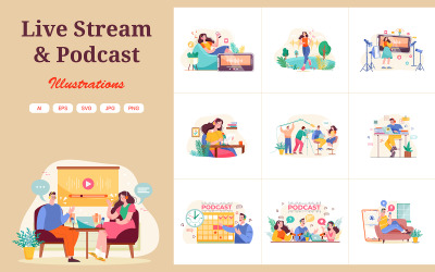 M498_ Pakiet ilustracji do transmisji na żywo i podcastów