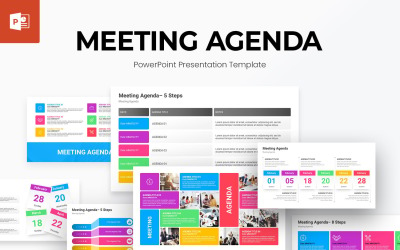 Designs de modelos de apresentação em PowerPoint de agenda de reuniões