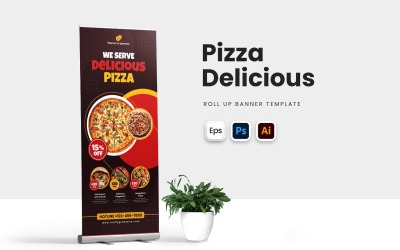 Banner de enrolar delicioso de pizza