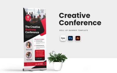 Banner enrollable de conferencia creativa