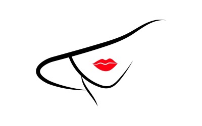 Creatieve hoed meisje met rode lippen logo ontwerp