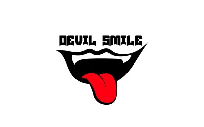 创意魔鬼微笑标志，锋利的牙齿和红舌头
