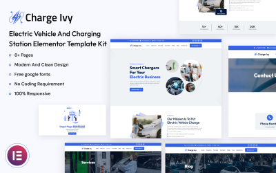 Charge Ivy – elektromos jármű és töltőállomás Elementor sablonkészlet